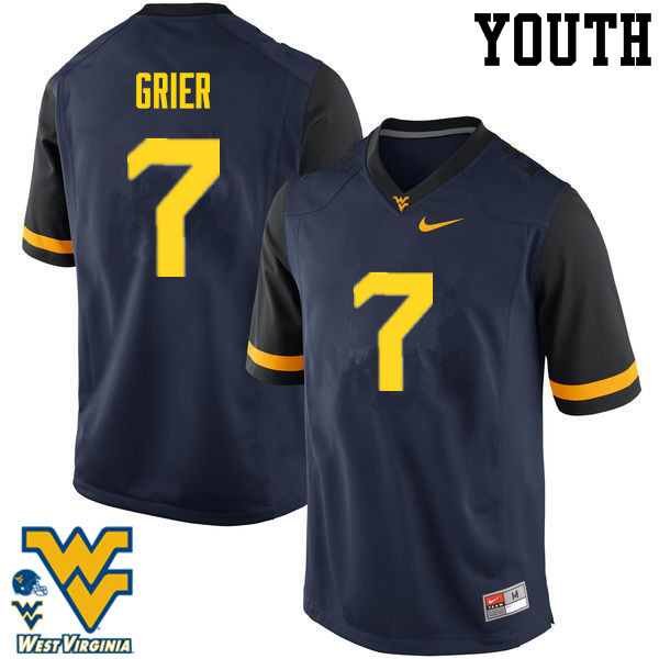 Youth #7 Will Grier West Virginia Mountaineers College Football Jerseys-Navy - Click Image to Close